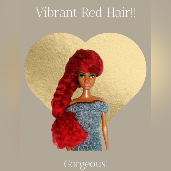 Fluffy red faux-twist braided hair doll